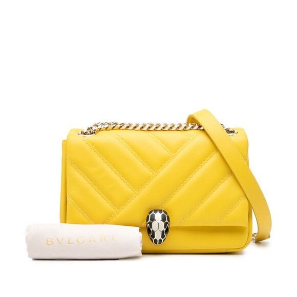 Bvlgari Serpenti Cabochon Chain Shoulder Bag Yellow Leather Women's Bvlgari - Picture 6 of 6